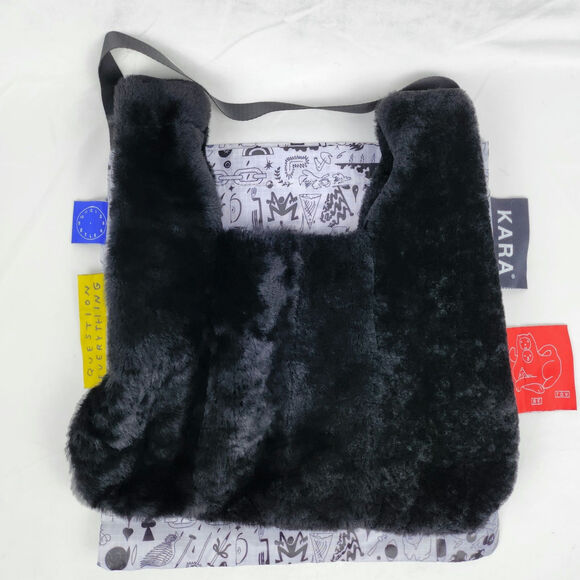 KARA Black Genuine Lamb Fur & Suede Mini Shopper or Japanese Knot Bag RARE HTF - Picture 3 of 12